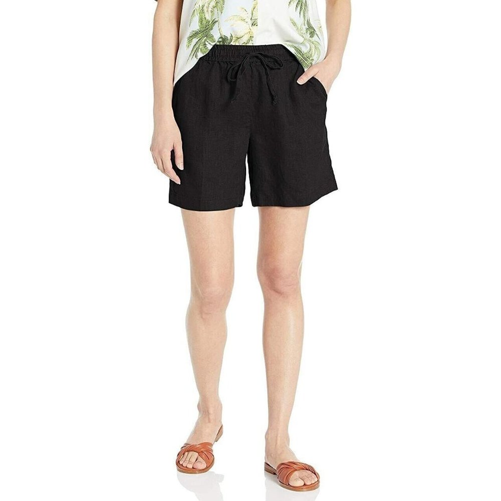 28 Palms Women's Black Size XS 100% Linen Short with Drawstring